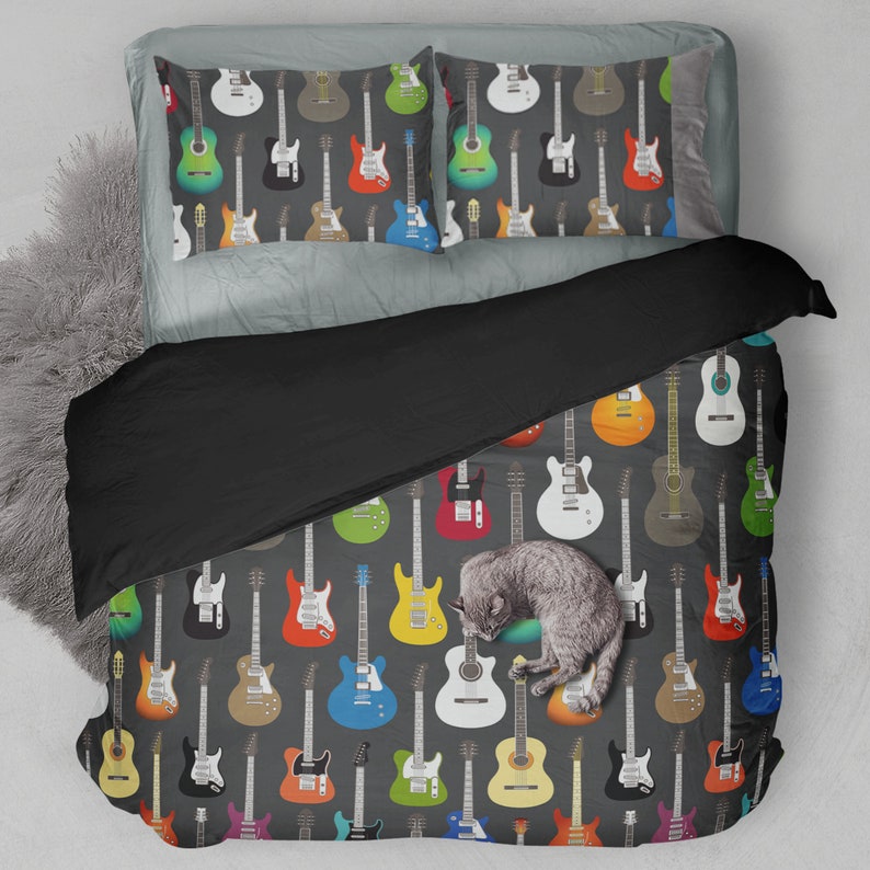 Colourful Guitar Bedding Set Duvet Cover 2 Pillow Cases Etsy