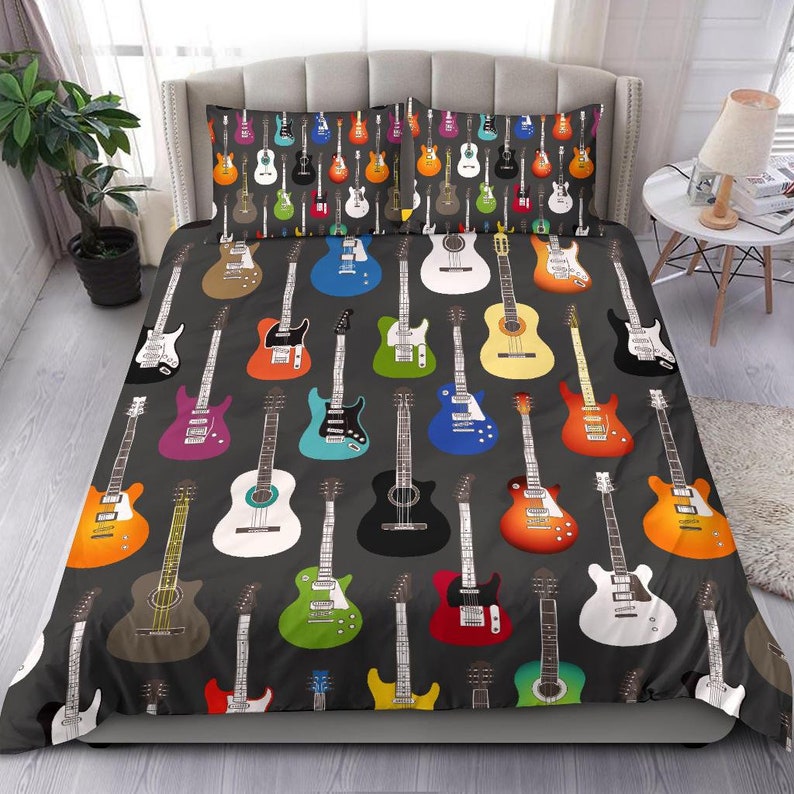 Colourful Guitars Bedding Set Duvet Cover 2 Pillow Cases Etsy