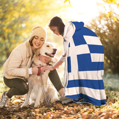 Greek Flag Greece shops Hooded Blanket Camping Hiking Exploring Hooded Blanket, Hooded Adventure Throw, Hiking Lover Gift For Mom Her