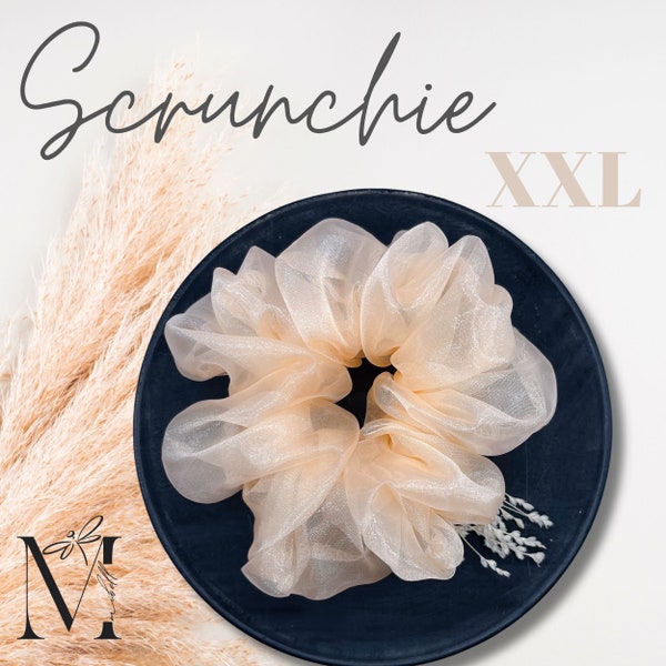 Scrunchie XXL Organza Tüll glänzend Haargummi Scrunchies Haarband Gold unifarben Volumen Haargummi Creme