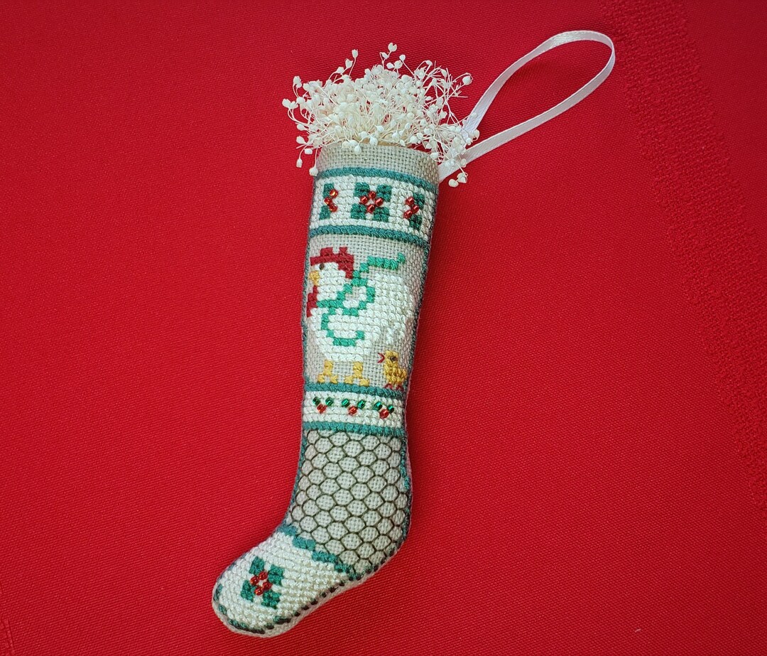 Cross Stitch Stocking Ornament, Chicken, Finished Etsy