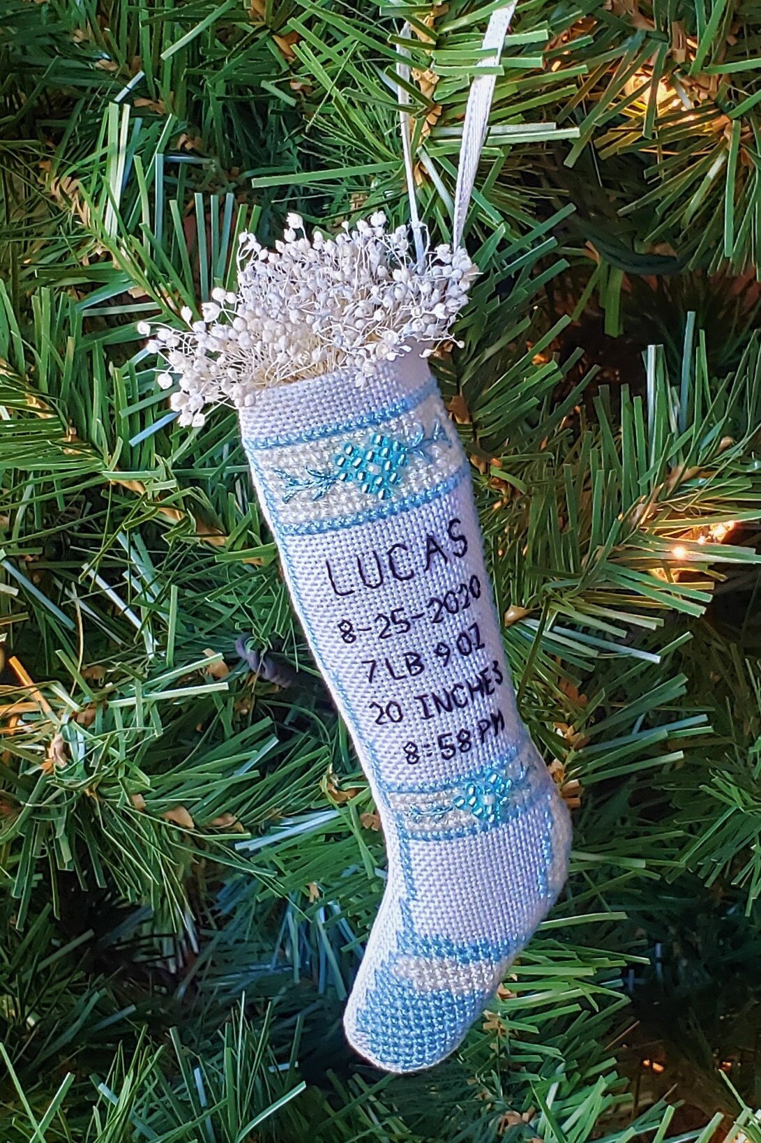 Custom Cross Stitch Birth Announcement Stocking Ornament Etsy