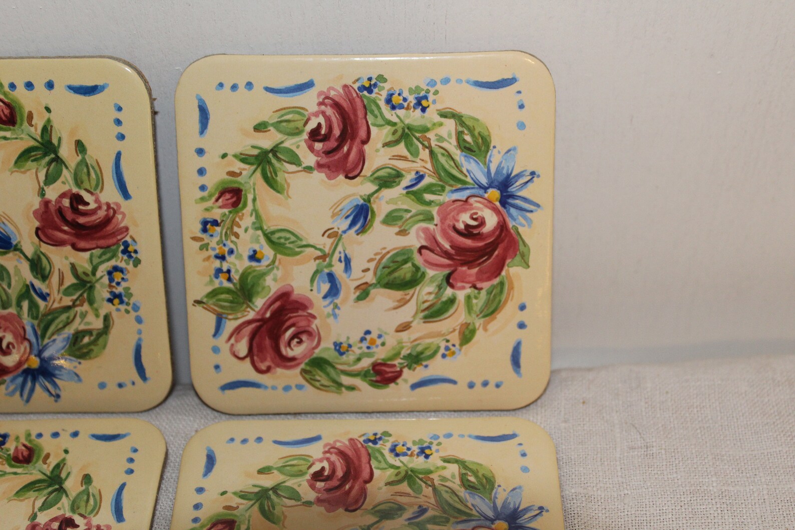 Vintage Pimpernel Yellow Floral Coasters Roses Cork Back Set Etsy