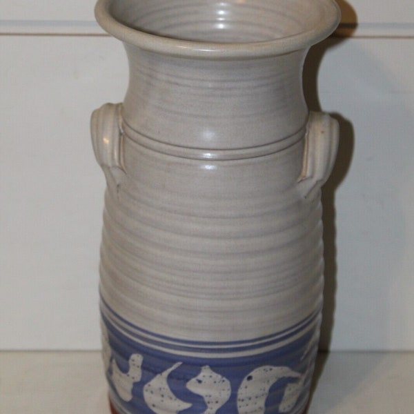 Vintage Greentree Southern Studio Pottery Blue Gray Glaze Vase - Stamped - 10.5"