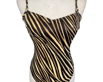 Vintage des années 1990 maillot de bain une pièce Sunstreak by Newport News Tiger Stripe taille 12