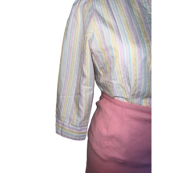 Vintage 1980s White Striped Pantree Top & Pink Ja… - image 3