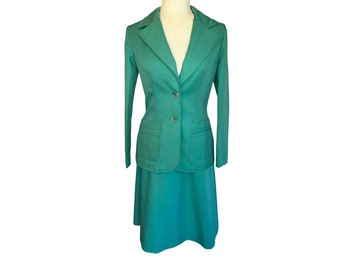 Vintage 70s/80s Teal Collegetown Structured Skirt Suit Set Size 9/10