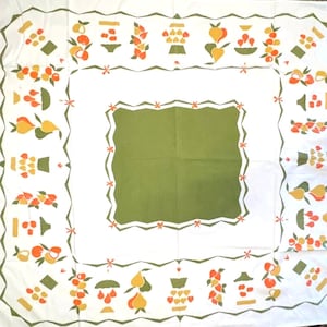 Vintage Retro White/Green/Yellow Fruits Square Linen Tablecloth Cover 50x44