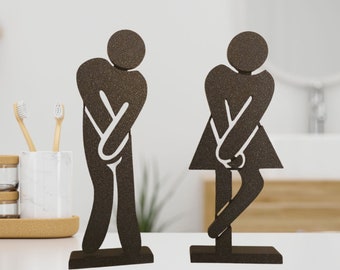 Funny Gotta Go Bathroom Standing Figurine People for Restroom | Set of 2 | Bathroom Decor Sign