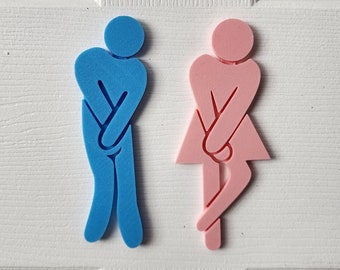 Funny Gotta Go Bathroom Figures for Restroom | Set of 2 | Bathroom People Sign Decor