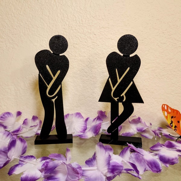 Funny Gotta Go Bathroom Standing Figurine People for Restroom | Set of 2 | Bathroom Decor Sign