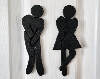 Gotta Go Funny Bathroom Figures for Restroom | Set of 2 | Bathroom Sign Decor