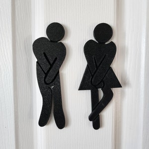 Gotta Go Funny Bathroom Figures for Restroom | Set of 2 | Bathroom Sign Decor