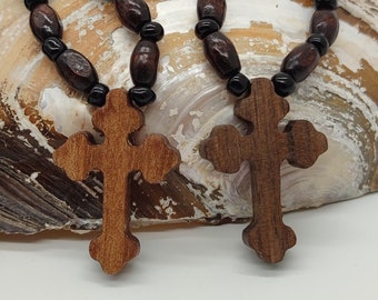 Collier croix en bois christianisme orthodoxe oriental chaîne de cou en bois marron foncé Belles croix en bois naturel corde parfumée avec huile de myrrhe