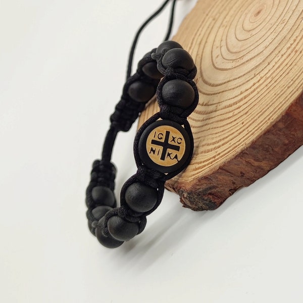 Orthodox Bracelet ICXC NIKA Smooth Wood beads Adjustable And Custom Sizes Black White Burgundy Wood Beads Models Scented Rope Anoiting Myrrh