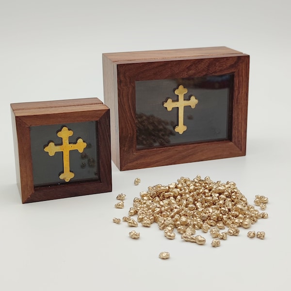 Orthodox Holy Storage Natural Wooden Box With Bronze Cross PLUS Golden Resin Scent Smirna And Two Bobbins Charcoals