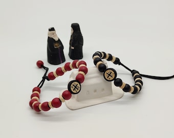 Orthodox Bracelet ICXC NIKA Smooth Wood beads Adjustable And Custom Sizes Black Burgundy Wood Beads Models Scented Rope Anoiting Oil Myrrh