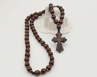 Christianisme orthodoxe oriental croix copte en bois collier, perles marron brillantes, perles en bois, corde parfumée, huile d'onction, myrrhe