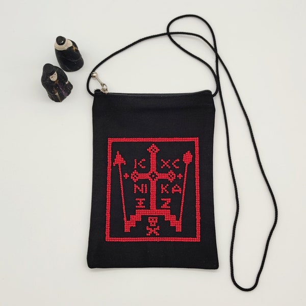 Orthodox Embroidery Fabric Pouch Bag For Neck  Mount Athos Lord Jesus Christ, have mercy on us ICXC NIKA  Господи Иисусе Христе Помилуй Нас