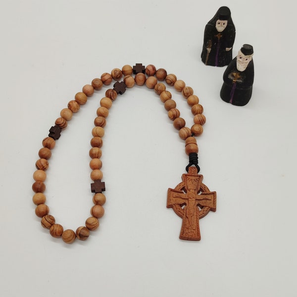 Griechische Olivenholz Perlen geschnitztes Holz Kreuz mit Jesus Christus Kreuzigung auf Holz
