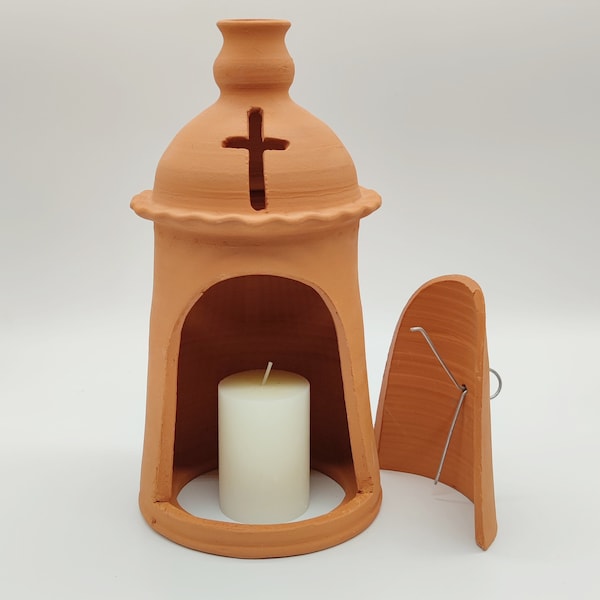 Handmade Home And Garden Candle Lantern With Cross And Lid Hand Build Pottery Candle Holder Clean And Bless Your Garden And Home