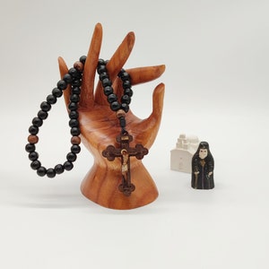 Traditional Orthodox Christian Prayer Rope With Wooden Beads 50 Black  And Big Wooden Cross Crucifixion Holy Anointing Oil Myrhh Rope