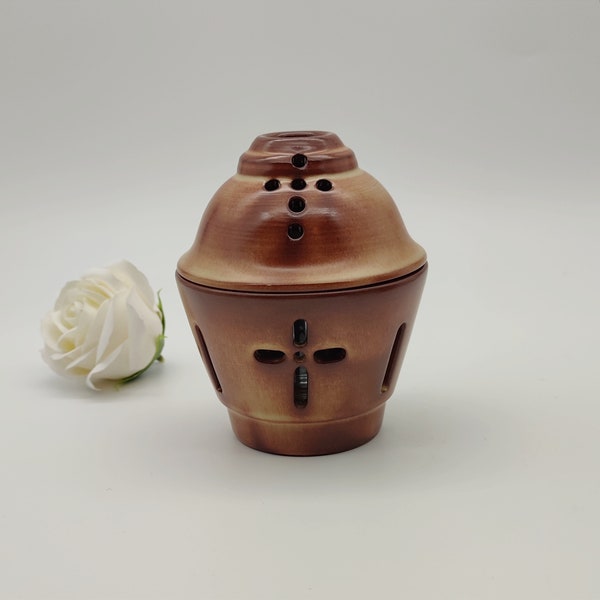 Hand Produced Orthodox Greek Ceramic Tabletop Vigil Lamp Glaze Finish Burgundy Light Brown Model FREE Beeswax Wicks And Base For Wicks