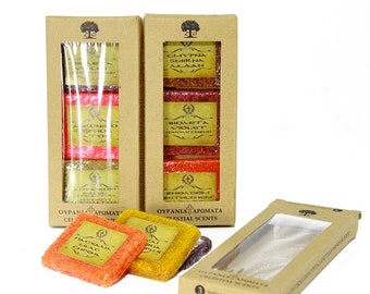 Pastilles d'encens humides 3 pcs Boîte Kraft avec fenêtre Recette Athos de haute qualité Grande variété de 33 parfums de haute qualité GRATUIT 1 Charbons de canette