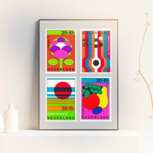 Nederland Briefmarke Poster - Vintage Kunst - Druck Kunst - Druckbare Wandkunst - Herunterladbares Poster - Wohnkultur - Retro Poster - Wanddekoration
