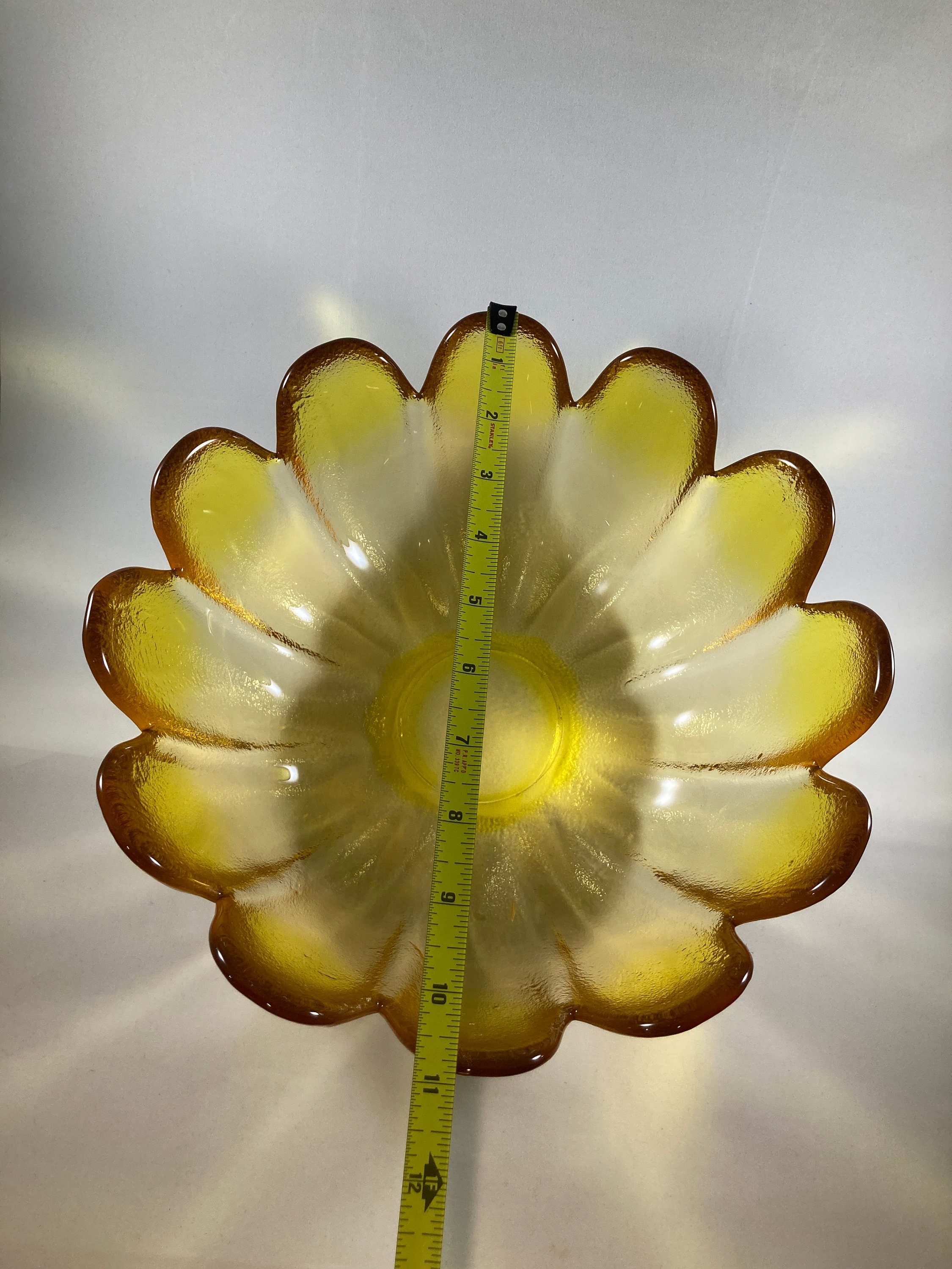 Mid Century Indiana Glass Salad Bowl Lotus in Yellow light Etsy UK