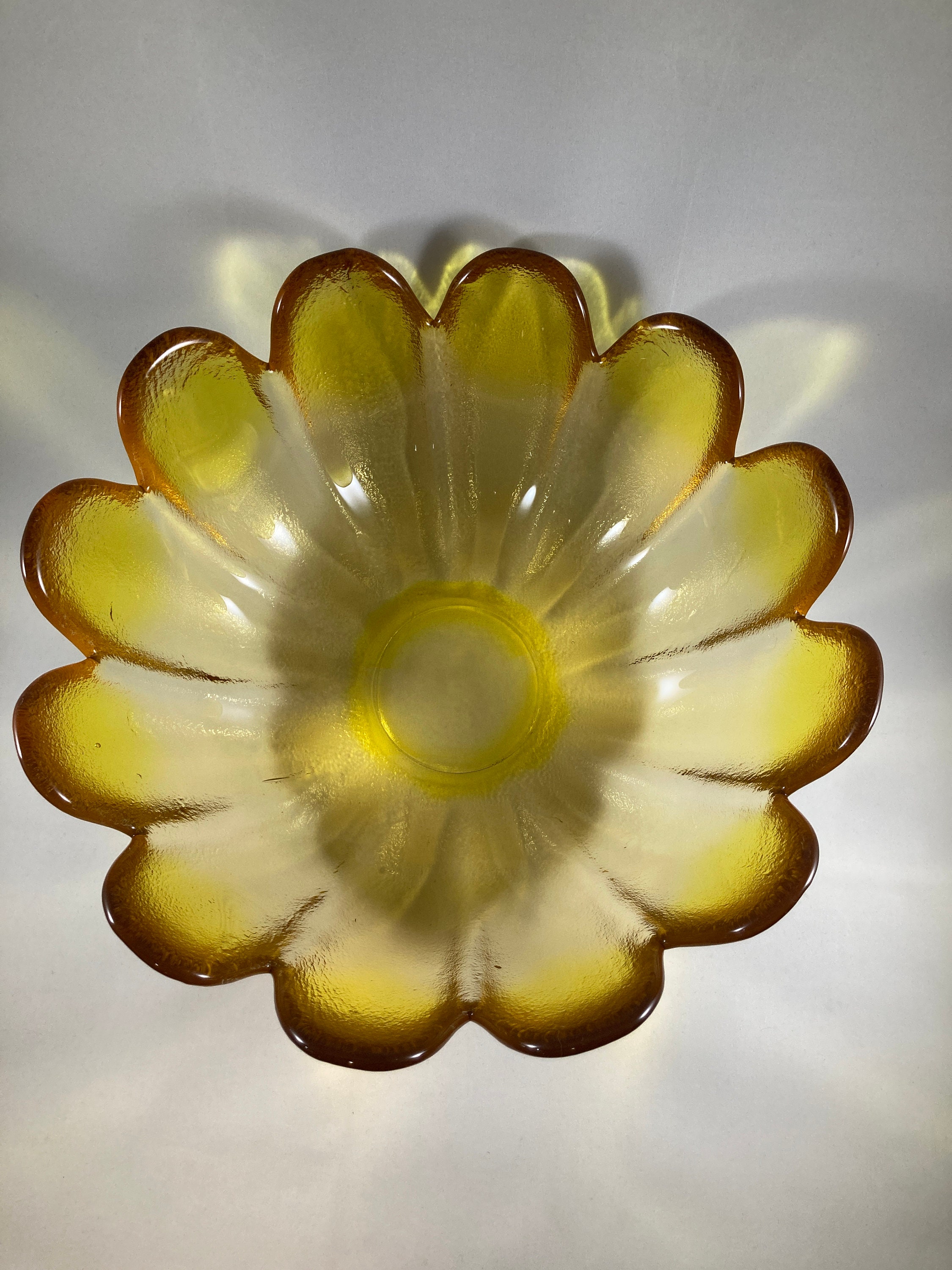 Mid Century Indiana Glass Salad Bowl Lotus in Yellow light Etsy UK