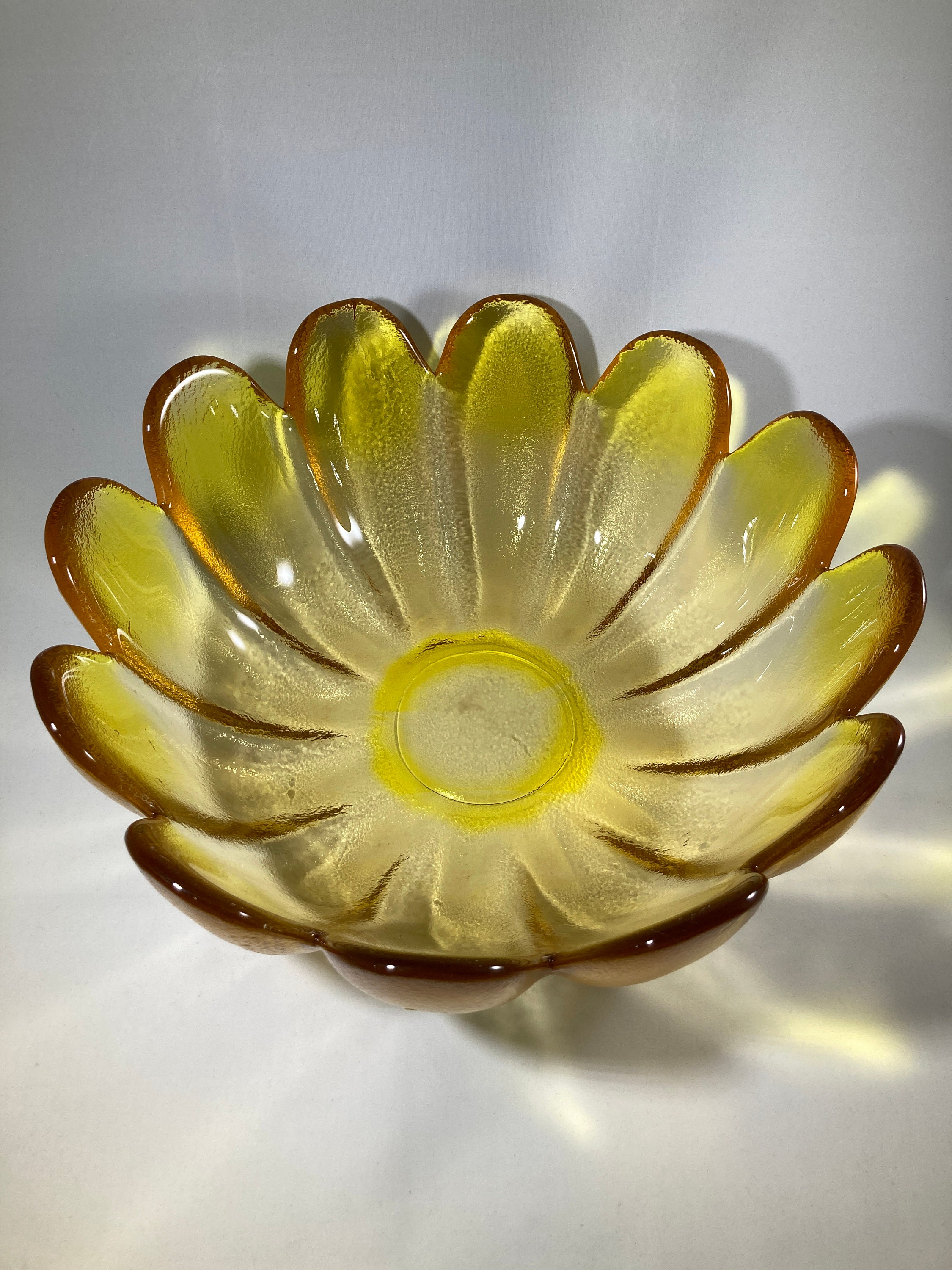 Mid Century Indiana Glass Salad Bowl Lotus in Yellow light Etsy UK