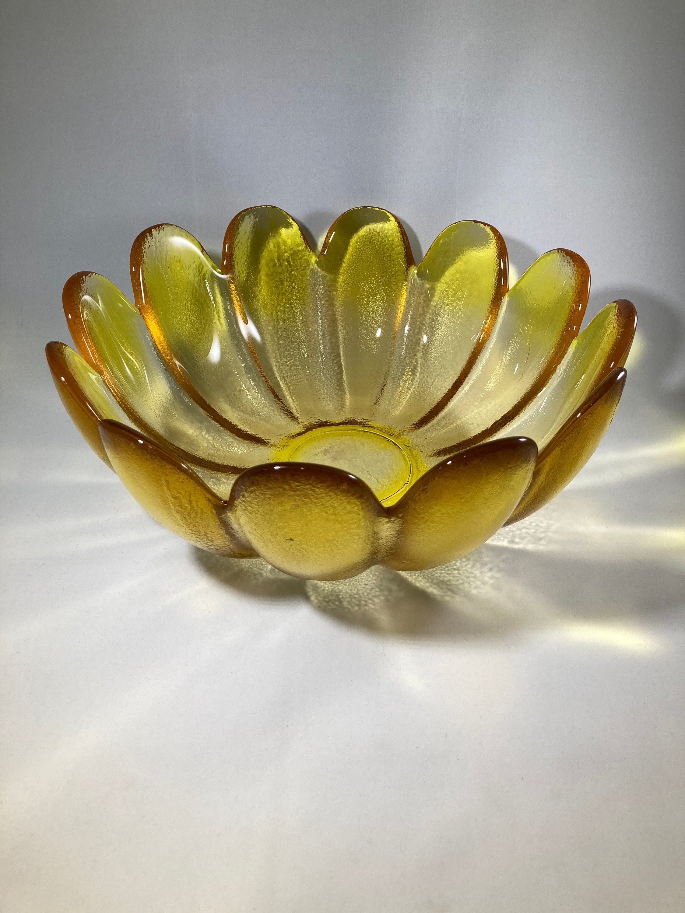 Mid Century Indiana Glass Salad Bowl Lotus in Yellow light Etsy UK
