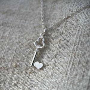 Vintage love heart key pendant sterling silver necklace upcycled
