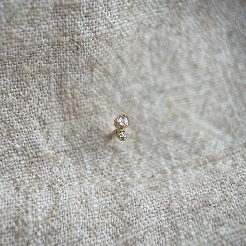 Yellow 9ct Gold and Rose Cut Genuine Double Diamond Flat Back Screw