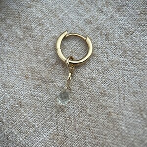 Faceted natural green quartz briolette chain huggie hoop charm earring 9ct solid yellow gold. Charm also sold separately.