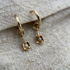 Delicate 9ct gold hoop charm Victorian upcycled pearl drop charm. A pair with or without hoops.