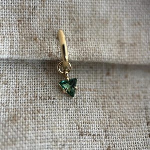 Minty green tourmaline pyramid drop huggie hoop charm. Sold alone or with hoop pictured. One single earring.