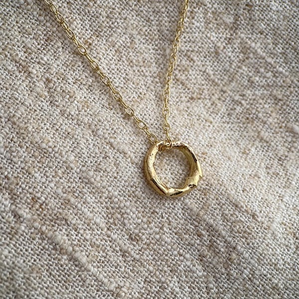 Delicate 18ct molten recycled gold textured pendant necklace charm