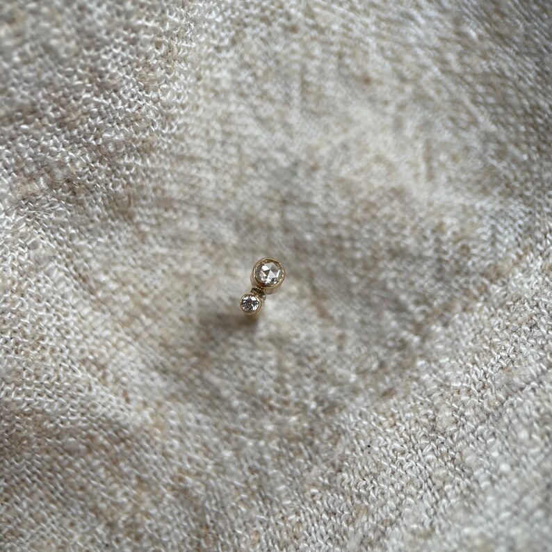 Yellow 9ct Gold and Rose Cut Genuine Double Diamond Flat Back Screw