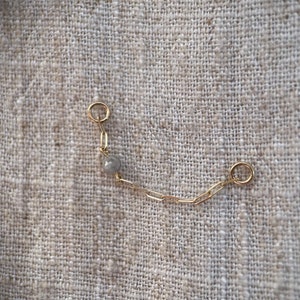 Yellow 9ct gold and genuine grey diamond huggie hoop chain charm earring. Chain only.