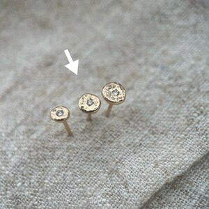 9ct midi molten gold ear studs with a genuine diamond solid recycled yellow gold earrings