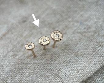 9ct midi molten gold ear studs with a genuine diamond solid recycled yellow gold earrings