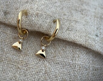 Triangle charm with genuine diamond huggie hoop charm earring 9ct solid yellow gold. Charm also sold separately. Single charm earring