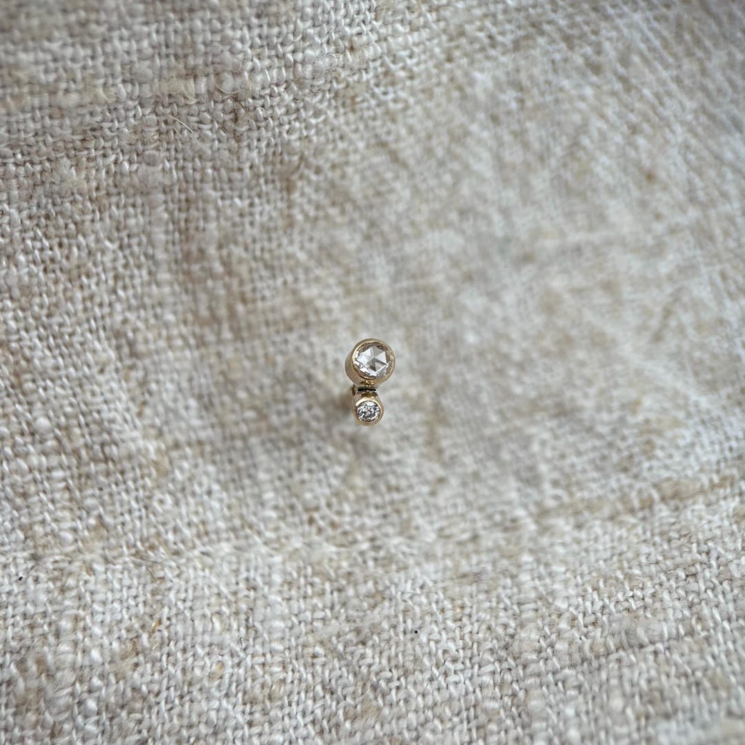 Yellow 9ct Gold and Rose Cut Genuine Double Diamond Flat Back Screw