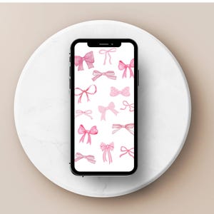 Pink Bow iPhone Wallpaper, Digital Download, Lock screen wallpaper, Pink bows smartphone wallpaper, Soft girl Aesthetic, Coquette Wallpaper