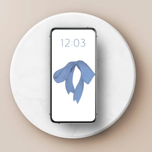 Bow iPhone Wallpaper, Digital Download, Lock screen wallpaper, Blue bow smartphone wallpaper, Soft girl Aesthetic, Coquette Wallpaper