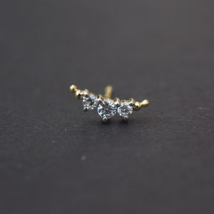 ダイヤモンド ミニ ムーン スタッド、14K ゴールド ダイヤモンド ヘリックス スタッド イヤリング、三日月イヤリング、ダイヤモンド 軟骨イヤリング、ダイヤモンド イニシャル ムーン イヤリング