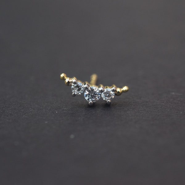 Mini pendientes de luna con diamantes, pendientes de hélice con diamantes en oro de 14 k, pendientes en forma de media luna, pendientes de cartílago con diamantes, pendientes de luna con inicial de diamantes