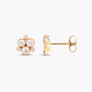 Diamond Cluster Stud Earrings, Small Diamond Studs, 14k Trio Stud Earrings, Bezel diamond earrings, Simple Three Stone Cluster tiny Earring